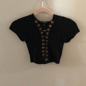 Black Lace-Up Crop Top